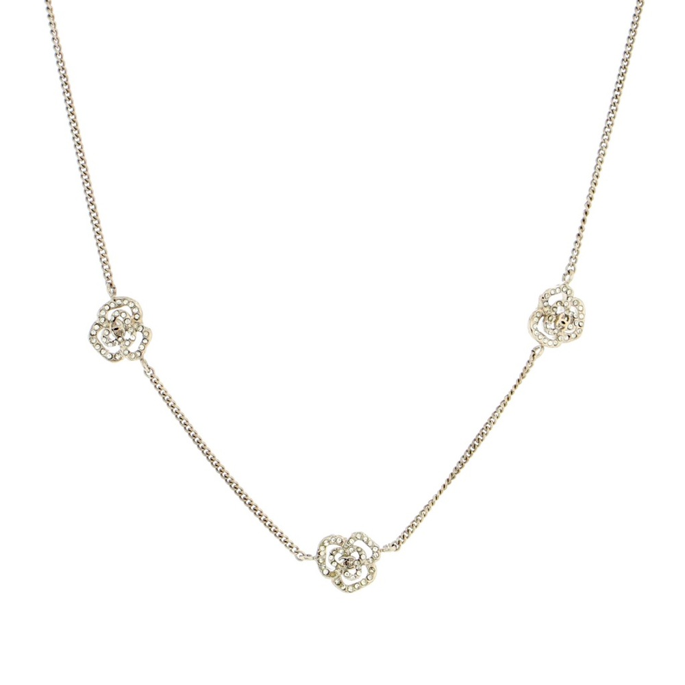 CC Camellia Station Necklace Metal with Crytals